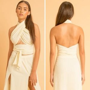 NEW! Saint Mojavi Women's Cotton Seersucker Wrap Top One Size Yellow Striped